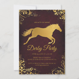 Elegant Golden Derby Party Invitation with Horse D Kaart