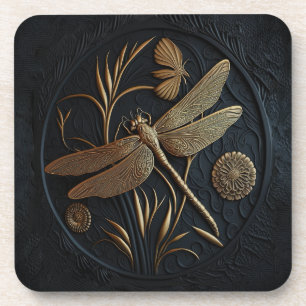Elegant Golden Dragonfly in Bronze Filigree Bier Onderzetter