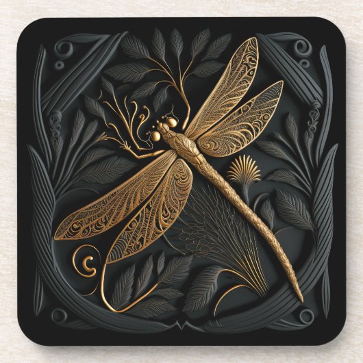 Elegant Golden Dragonfly in Bronze Filigree Bier Onderzetter (Voorkant)