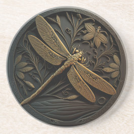 Elegant Golden Dragonfly in Bronze Filigree Zandsteen Onderzetter