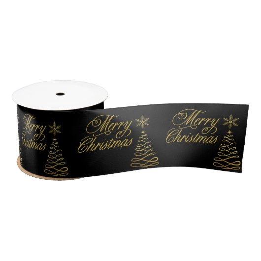 Elegant Golden en Black Merry Kerstmis Satijnen Lint (Spoel)