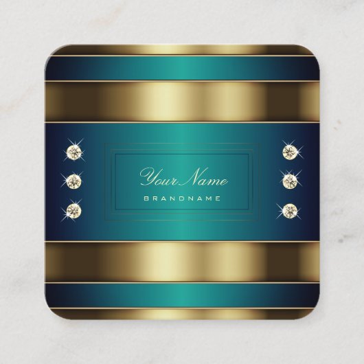 Elegant Golden en Blue Blauwgroen Gradient Profess Vierkante Visitekaartje (Voorkant)