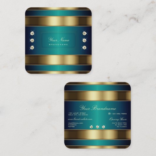 Elegant Golden en Blue Blauwgroen Gradient Profess Vierkante Visitekaartje (Voorkant / Achterkant)