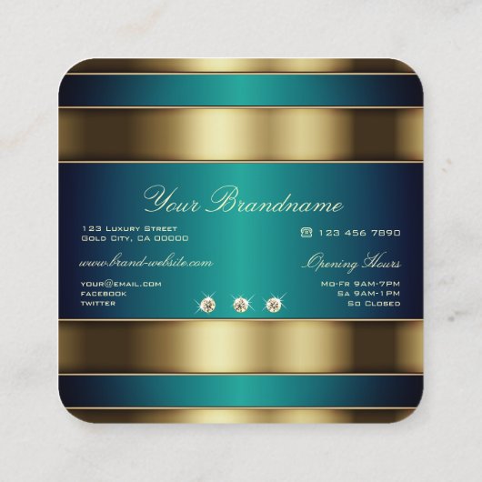 Elegant Golden en Blue Blauwgroen Gradient Profess Vierkante Visitekaartje (Achterkant)