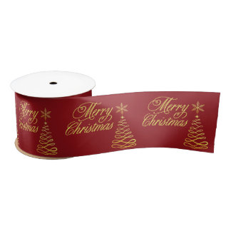 Elegant Golden en Crimson Red Merry Kerstmis Satijnen Lint