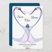 Elegant Golden en Paars hart sparen de datum Kaart (Voorkant / Achterkant)