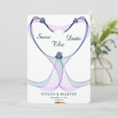 Elegant Golden en Paars hart sparen de datum Kaart (Staand voorkant)