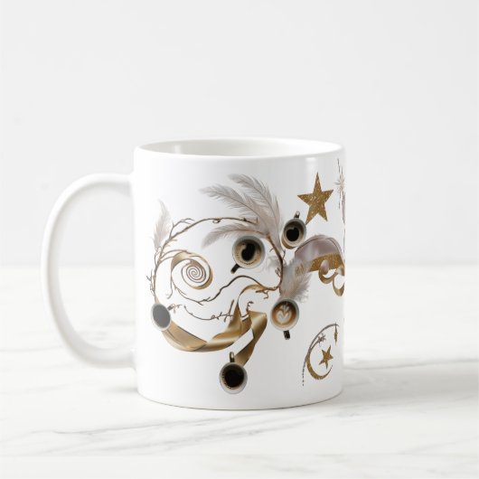 Elegant Golden Feather Swirl Coffee Art Classic Koffiemok (Links)