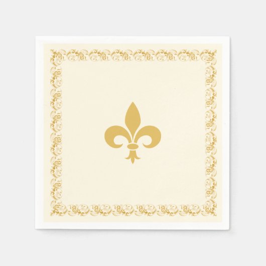 Elegant Golden Fleur-de-Lis op Ivoorkust Servet (Voorkant)