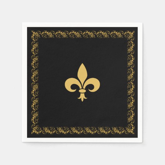 Elegant Golden Fleur-de-Lis op zwart Servet (Voorkant)