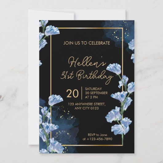 Elegant Golden Floral 31st Birthday Invitation Kaart (Voorkant)