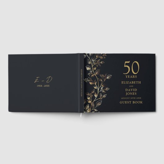 Elegant Golden Floral 50e bruiloft Jubileum Gastenboek (Volledig)
