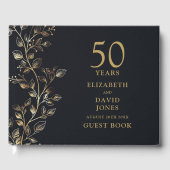 Elegant Golden Floral 50e bruiloft Jubileum Gastenboek (Voorkant)