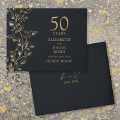 Elegant Golden Floral 50e bruiloft Jubileum Gastenboek