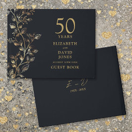 Elegant Golden Floral 50e bruiloft Jubileum Gastenboek