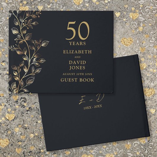 Elegant Golden Floral 50e bruiloft Jubileum Gastenboek