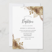 Elegant Golden Floral Baptism Christening Invite Kaart (Voorkant)