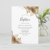 Elegant Golden Floral Baptism Christening Invite Kaart (Staand voorkant)