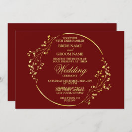 Elegant Golden Floral Geometric Wreator Red Kaart