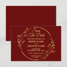 Elegant Golden Floral Geometric Wreator Red Save The Date
