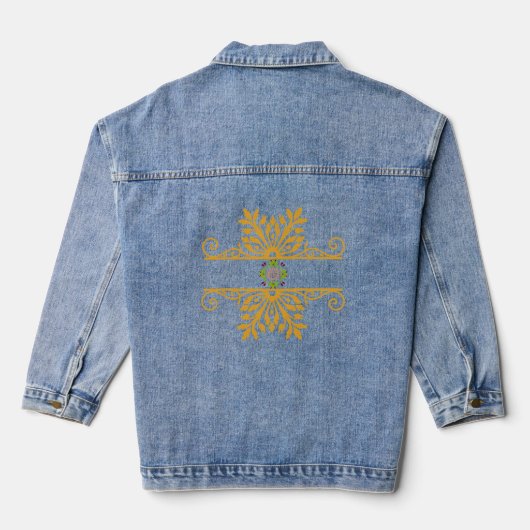 Elegant Golden Floral Ornament Baroque Style Denim Jacket (Achterkant)