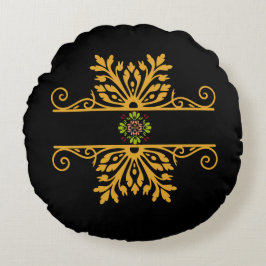 Elegant Golden Floral Ornament Baroque Style Rond Kussen