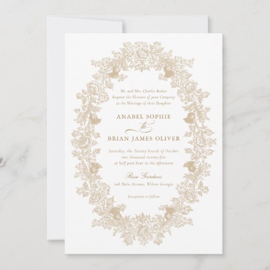 Elegant Golden Floral Ornament Wedding Kaart (Voorkant)