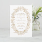 Elegant Golden Floral Ornament Wedding Kaart (Staand voorkant)