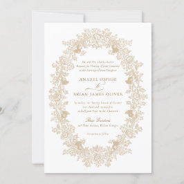 Elegant Golden  Floral Ornament Wedding Kaart