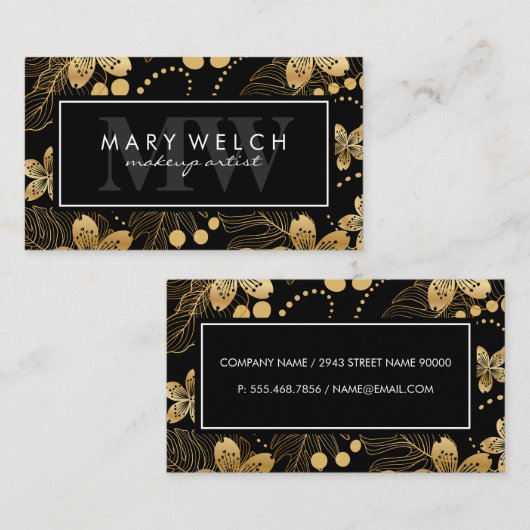 Elegant Golden Floral Pattern Visitekaartje (Voorkant / Achterkant)