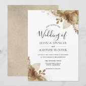 Elegant Golden Floral Wedding Invitation Kaart (Voorkant / Achterkant)
