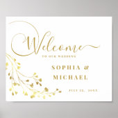 Elegant Golden FLORAL Wedding Welcome Sign Poster (Voorkant)