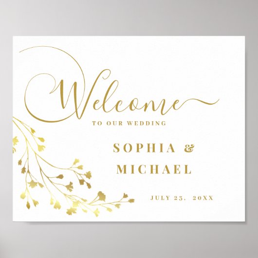 Elegant Golden FLORAL Wedding Welcome Sign Poster (Voorkant)
