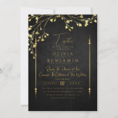 Elegant Golden Florales Lijst Weddenschap Kaart (Voorkant)