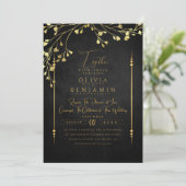 Elegant Golden Florales Lijst Weddenschap Kaart (Staand voorkant)