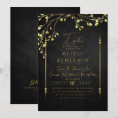 Elegant Golden Florales Lijst Weddenschap Kaart (Voorkant / Achterkant)