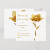 Elegant Golden Flower Flat Save The Date Card (Voorkant / Achterkant)