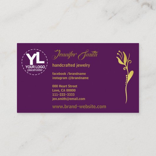 Elegant Golden Flower Hearts Custom Logo Bedankt Visitekaartje (Achterkant)