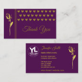 Elegant Golden Flower Hearts Custom Logo Bedankt Visitekaartje (Voorkant / Achterkant)