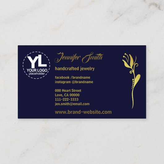 Elegant Golden Flower Hearts Custom Logo Bedankt Visitekaartje (Achterkant)