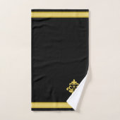 Elegant Golden Flower, Monogram & Stripe on Black Bad Handdoek (Handdoek)