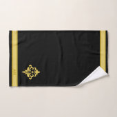 Elegant Golden Flower, Monogram & Stripe on Black Bad Handdoek (Handdoek)
