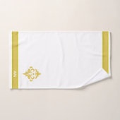 Elegant Golden Flower, Monogram & Stripe on White Bad Handdoek (Handdoek)
