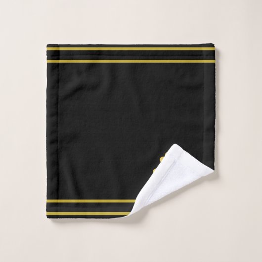 Elegant Golden Flower, Monogram & Stripes on Black Bad Handdoek (Wasdoekje)