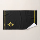 Elegant Golden Flower, Monogram & Stripes on Black Bad Handdoek (Handdoek)