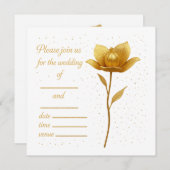 Elegant Golden Flower Wedding Invitation Kaart (Voorkant / Achterkant)