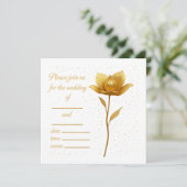 Elegant Golden Flower Wedding Invitation Kaart (Staand voorkant)