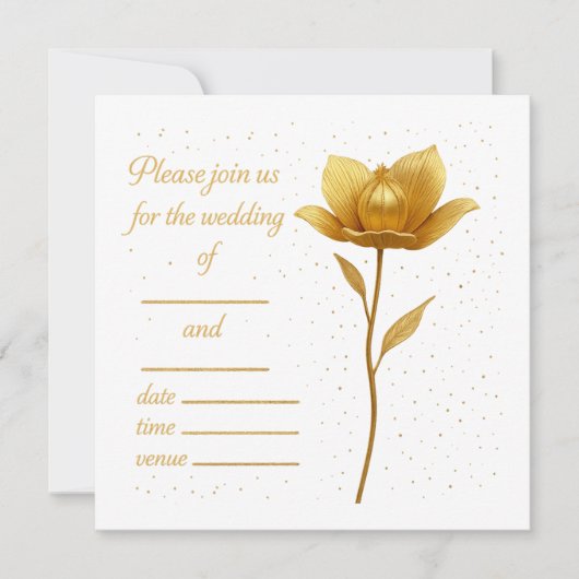 Elegant Golden Flower Wedding Invitation Kaart (Voorkant)