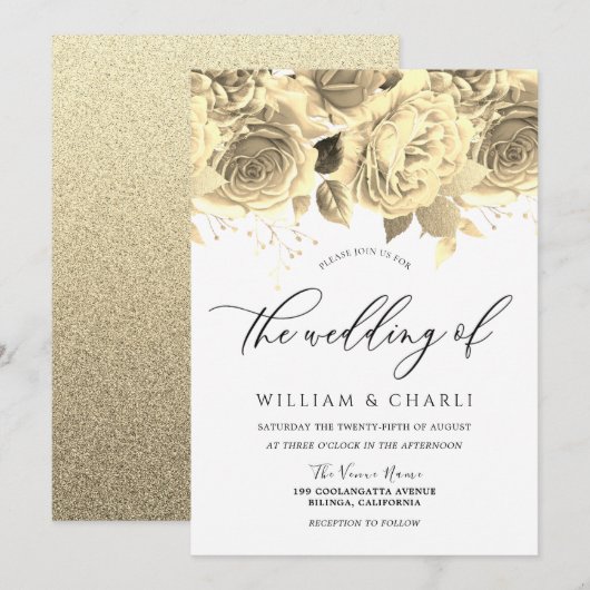 Elegant Golden Flowers All Seasons Weddenschap Kaart (Voorkant / Achterkant)
