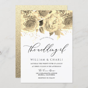 Elegant Golden Flowers All Seasons Weddenschap Kaart